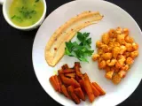 Recipe Langostinos with a tarragon lemon butter dip, spicy mayo, and sautéed carrots