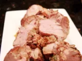 Recipe Clean eating-pomegrante glazed stuffed pork tenderloin