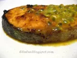Recipe Pan grilled salmon with passion fruit pulps & seeds topping