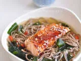 Recipe Soba Noodle in Kombu Dashi with Teriyaki Salmon