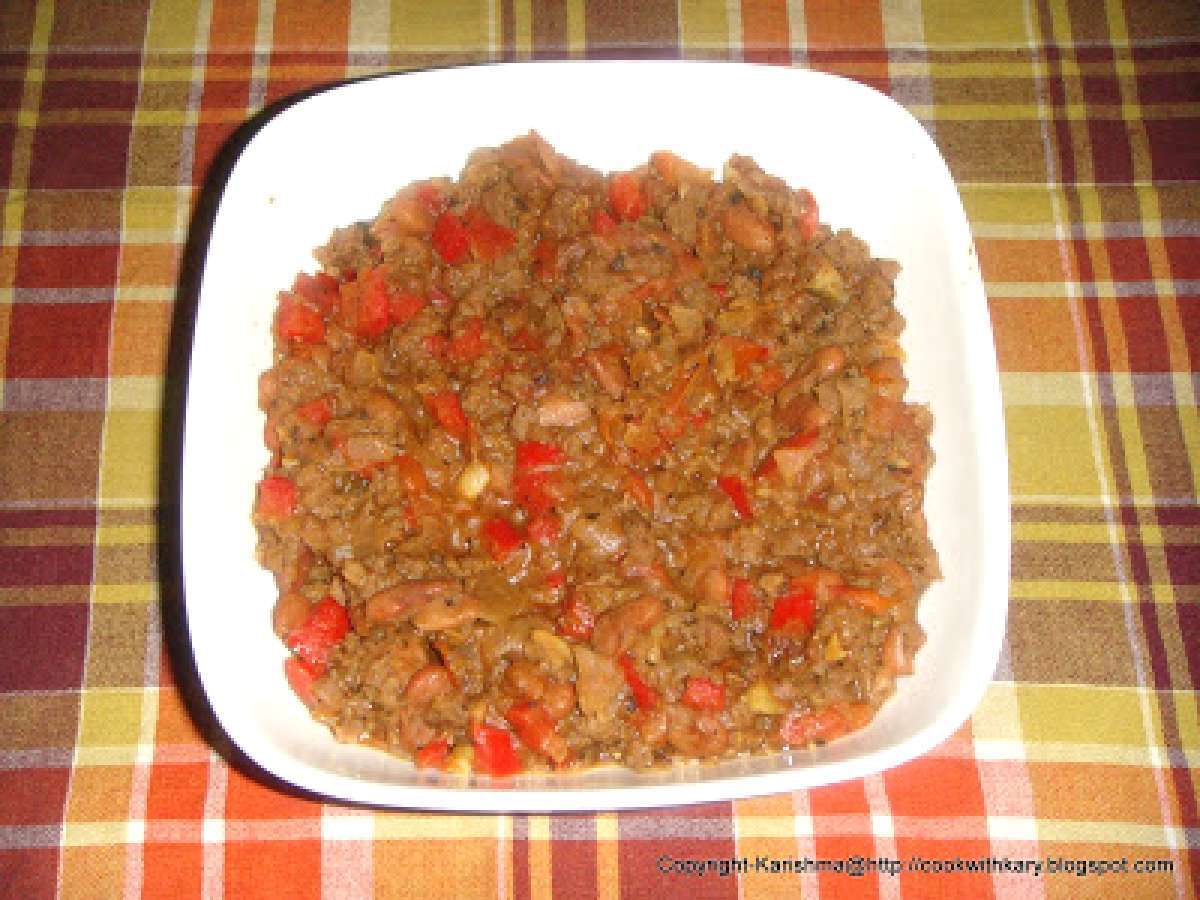 Kidney beans with minced meat/soya granules (chili con carne), Recipe