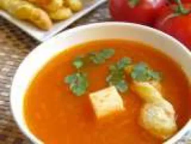 Indian Tomato Soup With Chilli Cheddar Puff Sticks
