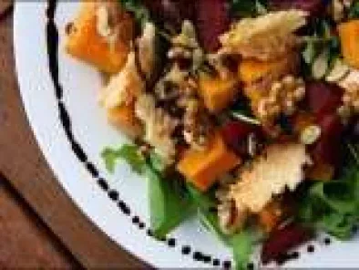 Pumpkin and Beetroot Salad with parmesan crisps