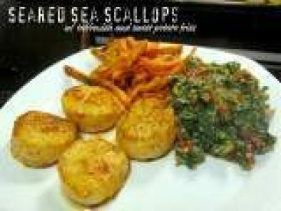 Dinner: Sea Scallops, Tabbouleh, and Sweet Potato Fries
