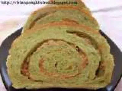 Spinach Loaf with Pork Floss filling/ Water Roux Method - Bread #8