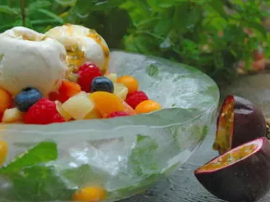 Recipe Fruit salad with passion fruit and vanilla bean ice-cream