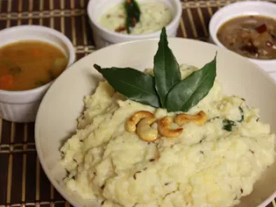 Recipe Ven pongal with sambar, chutney and tamarind gojju