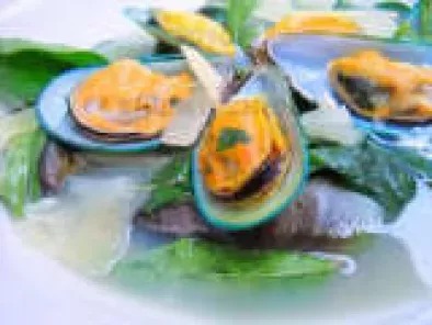 Mussels In Ginger Soup With Chili Leaves