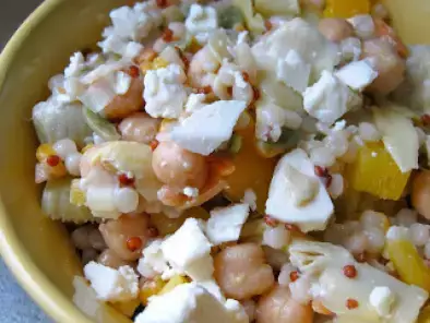 Artichoke and chickpea couscous salad with lemon dressing
