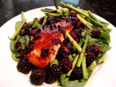 Arugula, Asparagus, and Salmon with blackberry glaze
