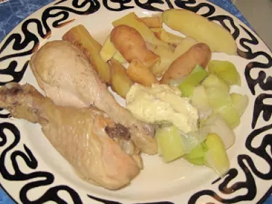 Boiled Chicken with leeks and aioli