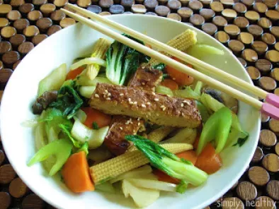 Bok Choy Stir Fry with Asian Marinated, Grilled Tofu