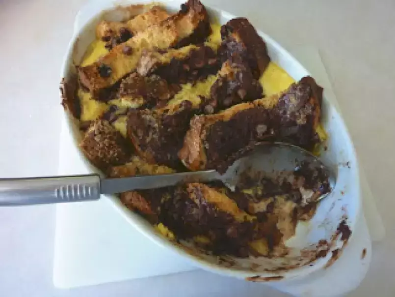 Bread and butter pudding using panettone and Nutella