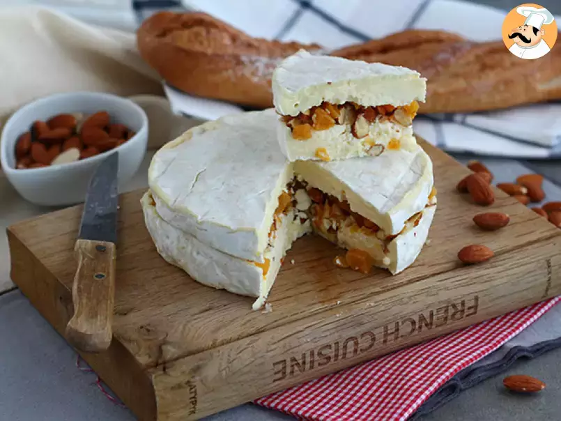 Brie cheese stuffed with apricots and almonds