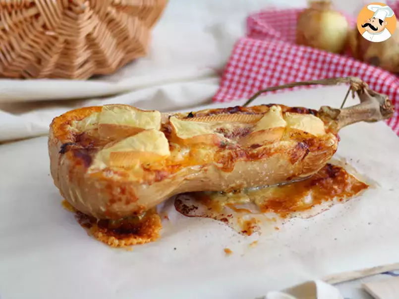 Cheese and bacon stuffed butternut