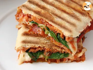 Chorizo and emmental cheese panini sandwich