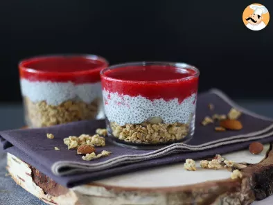 Coconut milk chia pudding verrine with granola and raspberry - photo 4
