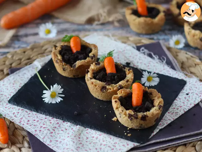 Cookie cups stuffed with chocolate ganache carrot pot style