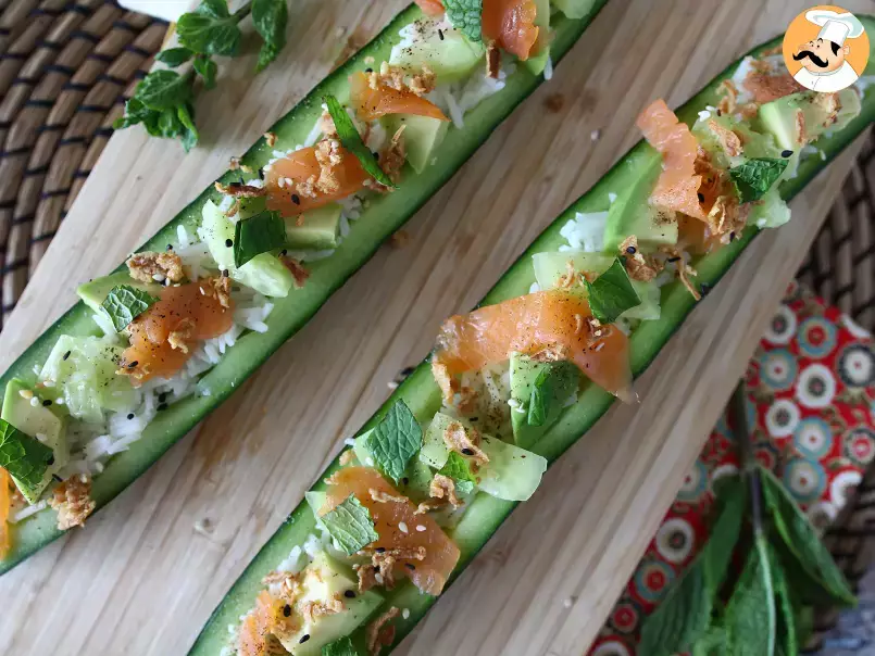 Cucumber boats with salmon, avocado and rice - photo 2