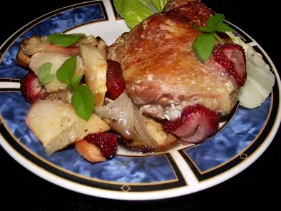 Fast and simple baked chicken with apple and strawberry