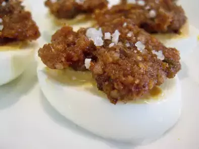 Haroset With Dijon Mustard On Hard Boiled Eggs Sprinkled With Sea Salt - photo 3