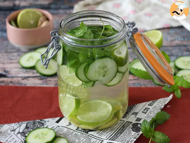 Homemade flavored water with cucumber, lime, mint and ginger - photo 3