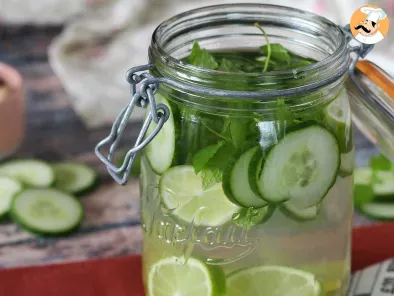 Homemade flavored water with cucumber, lime, mint and ginger - photo 2