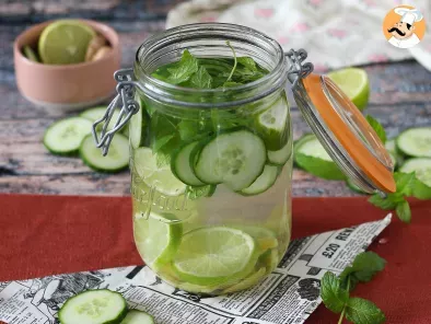 Homemade flavored water with cucumber, lime, mint and ginger - photo 3