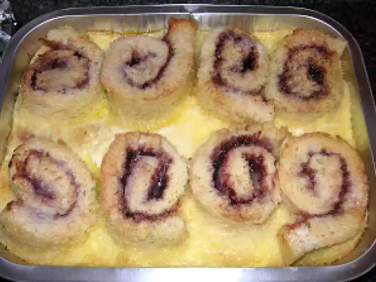 Jam roly poly bread and butter pudding