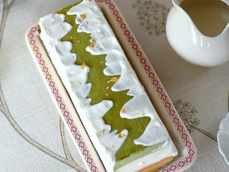 Matcha and Amaretto Chilled Cheesecake Served with Crème Chantilly