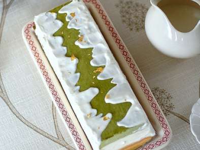 Matcha and Amaretto Chilled Cheesecake Served with Crème Chantilly