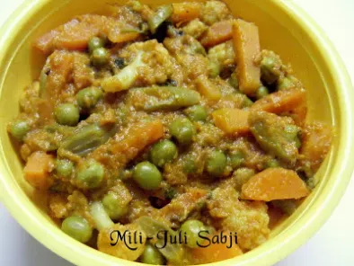 Mili-Juli Sabji~Mixed Vegetables in Onion-Tomato Gravy