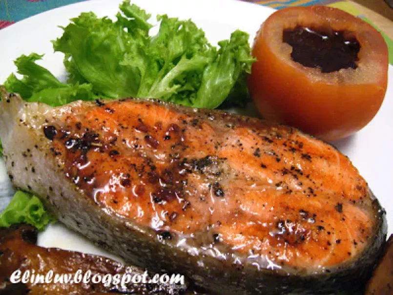 Pan Fried Salmon Steak With Red Wine Sauce - photo 2