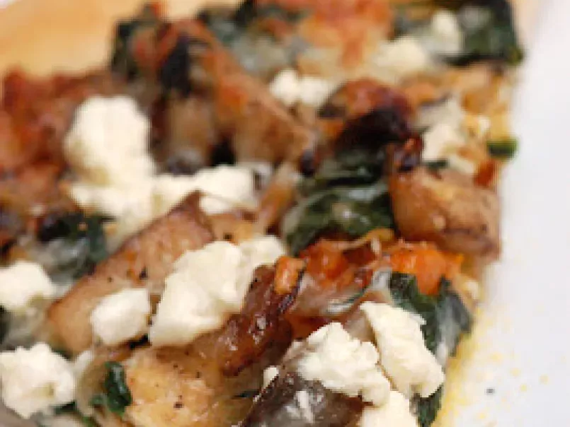 Pizza w/Mushrooms, Butternut Squash, Caramelized Onions, Wilted Spinach and Feta