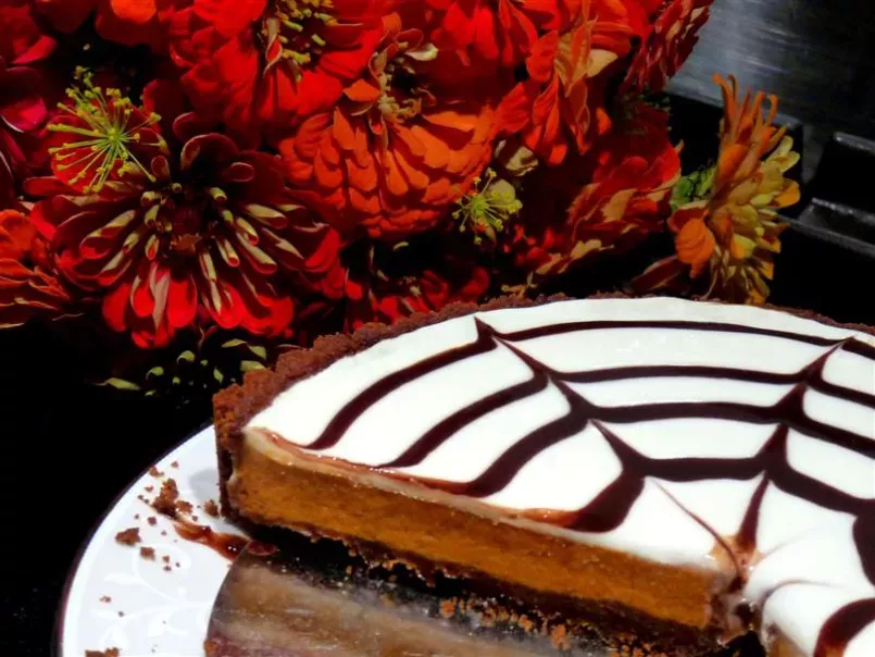 Pumpkin Tart with Spider Web Topping