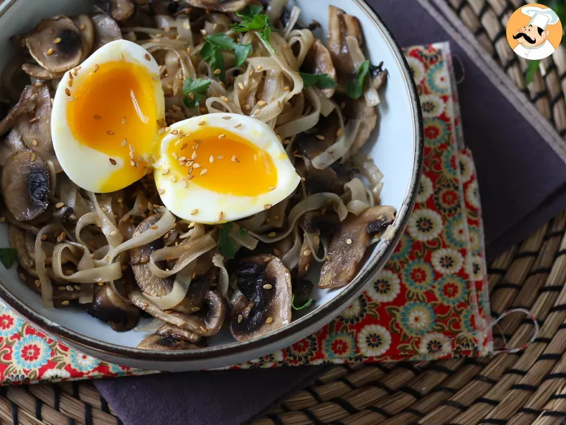 Rice noodles with mushrooms and their soft-boiled egg! - photo 2