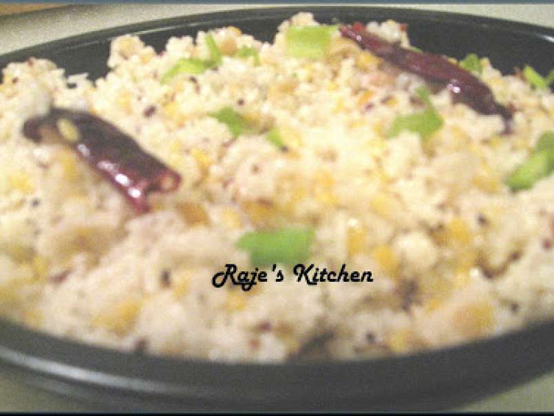 Rice Rava Upma with chana daal and scallion garnish - photo 2