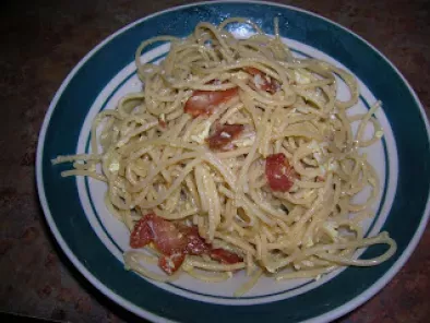 Spaghetti Carbonara or Spaghetti with bacon, eggs and cheese