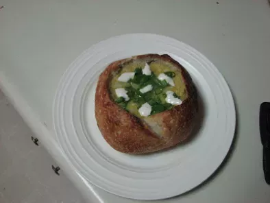 Sweet corn and Roasted Poblano soup in a Bread Bowl - photo 2