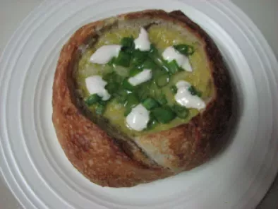 Sweet corn and Roasted Poblano soup in a Bread Bowl - photo 3