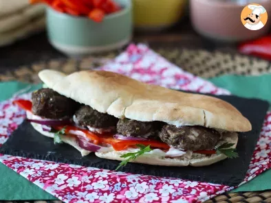 Turkish Köfte meatball sandwiches in kebab bread