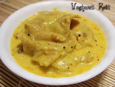 Vaghareli Rotli / Whole Wheat Flat bread Curry (Leftover Roti strips in yogurt sauce)