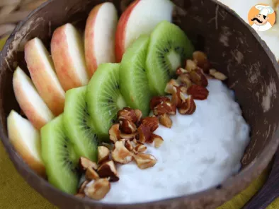 Vegan bowl with coconut milk yogurt, fruits and nuts - photo 2