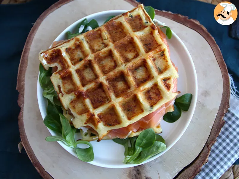 Waffle sandwich with smoked salmon and cream cheese - photo 5