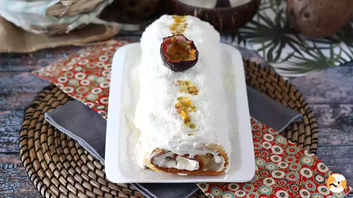 4. Coconut andpassion fruit cake log - a tropical and refreshing twist