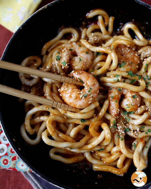 4. Udon with shrimp and spicy peanut sauce