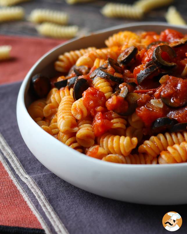 7. Fusilli with black olive sauce