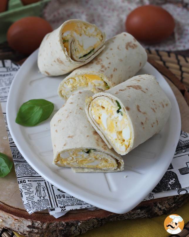 2. Wrap with eggs and feta cheese