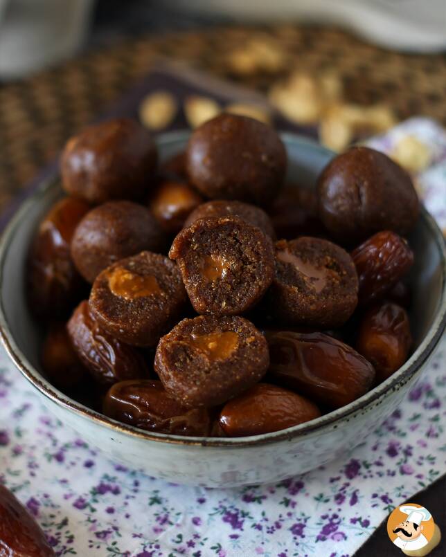 Date energy balls with peanut butter heart