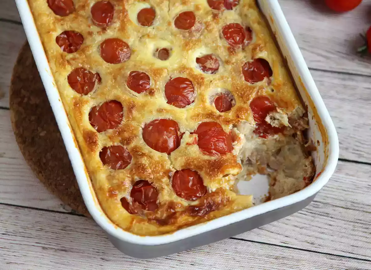 1. Savoury clafoutis with cherry tomatoes and tuna